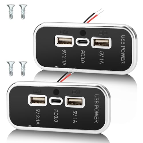 2PCS 12V RV USB Outlet 3 Charging Ports Panel Wall Surface Mount - color: Silver, size: 2PCS