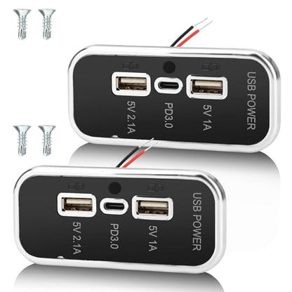 2PCS 12V RV USB Outlet 3 Charging Ports Panel Wall Surface Mount - color: Silver, size: 2PCS
