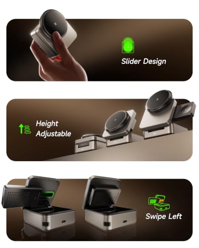 ZEEHOO 3-in-1 Foldable Magnetic Wireless Charging Station, 15W Travel Charger Stand Dock Wireless Charger for iPhone 17/16/15/14/13/12 Series, Apple Watch, AirPods (30W Adapter Included) - color: Gold