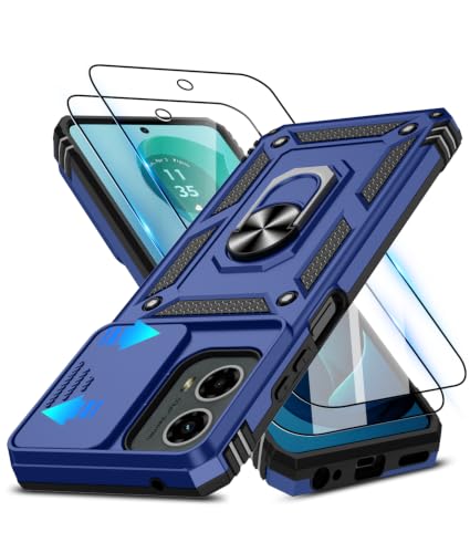ATUMP for Moto G-5G 2024 Case with Camera Lens Cover & HD Screen Protector(2 Pcs), [10FT Military Grade Drop Protection] Magnetic Ring Holder Kickstand Protective Cover for Motorola G 5G 2024, Blue - color: Blue, size: Moto G 5G 2024 - 6.6 Inch