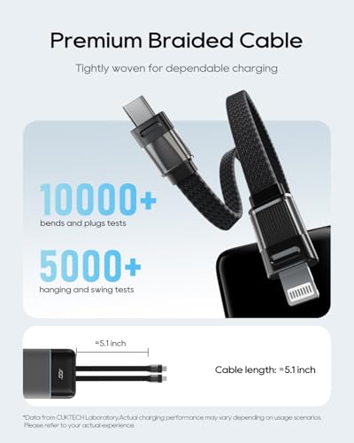 CUKTECH 20,000mAh 40W Portable Charger Power Bank with Built-in Cables - color: LPB200NL-Gray