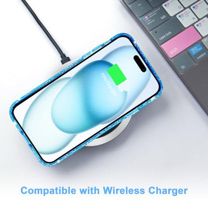 JJGoo Compatible with iPhone 15 Case Glitter, Clear Transparent Soft TPU Sparkle Anti-Scratch Shockproof Protective Phone Bumper, Women Girls Slim Bling Sparkly Phone Case, Translucent Blue - color: Blue, size: for iPhone 15