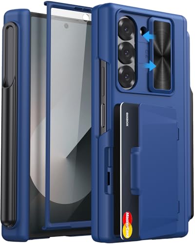for Samsung Galaxy Z Fold 6 Case, Card Holder & S Pen Holder, Blue - color: Blue-P