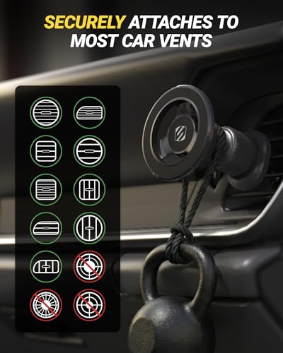 Scosche MagSafe Car Mount Vent, Magnetic Phone Holder for Car with Strong Magnets and Secure Twist-Lock Vent Clip, 360° Rotatable Car Phone Holder for iPhone 17 16 15 14 13 12, Includes Magnetic Ring - size: 1 Pack