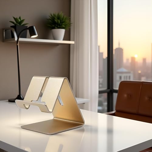 Gold Aluminium Alloy Cell Phone Stand, Cell Phone Aluminum Desktop Solid Universal Desk Stand Aluminum Desktop Stand for All Mobile Smart Phone Office Decor Cell Phones and Accessories