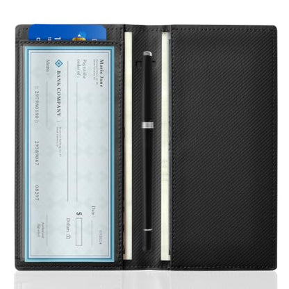 CoBak Checkbook Cover for Women & Men - PU Leather Case with RFID Blocking | Classic Design Check Book Holder for Personal and Business - color: Carbon Black