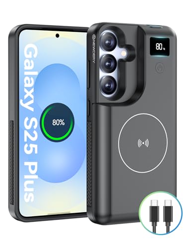 NEWDERY Battery Case for Samsung Galaxy S25 Plus 6.7",10000mAh Power Bank | Portable Charger Case Support 20W USB C Fast Charging, Qi Wireless Charging, LED Display, Data Sync, Wired Earphone - size: For Galaxy S26 Plus 6.7"
