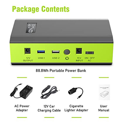 Portable Power Bank with AC Outlet, 65W External Battery Pack Backup - color: Green Grey
