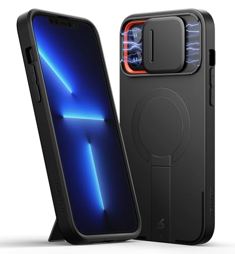SURITCH for iPhone 13 Pro Max/12 Pro Max Case with Magnetic Camera Slide Cover and Adjustable Kickstand, Compatible with MagSafe, Shockproof Bumper Case Slim Protective Cover 6.7 Inch, Black - color: Black, size: IPhone 13 Pro Max/12 Pro Max-6.7"