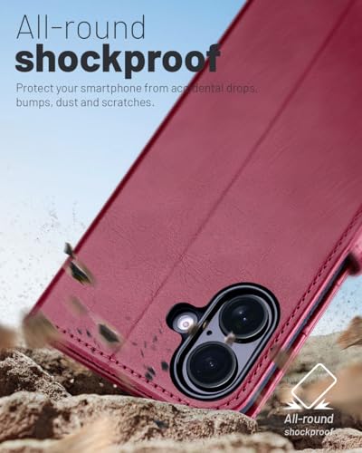 OCASE for iPhone 17 Wallet Case, Card Holder, Burgundy | RFID Blocking, Kickstand, Magnetic Closure, PU Leather Flip Folio, Shockproof TPU Shell, Protective Phone Cover (6.3") 2025 - color: Burgundy