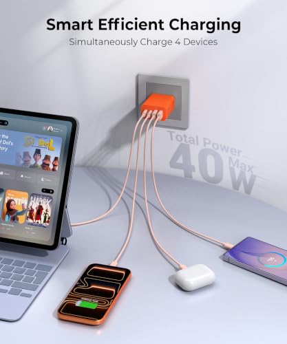 [2-Pack] 40W USB C Wall Charger Block,4-Port Super Fast Charging Block - color: 40W 2Pack Orange Red