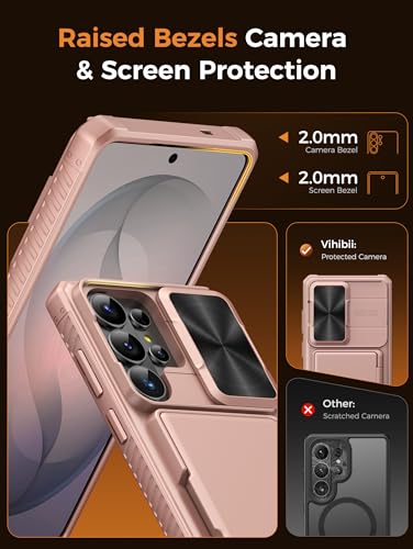 Vihibii for Samsung Galaxy S26 Ultra Case, 2X Screen Protector, Rose Gold | Card Holder (4 Cards), 9H Hardness, RFID Blocking, Slide Lens Cover, Military-Grade Drop Protection Wallet Case, Rose Gold - color: Rose Gold-SP