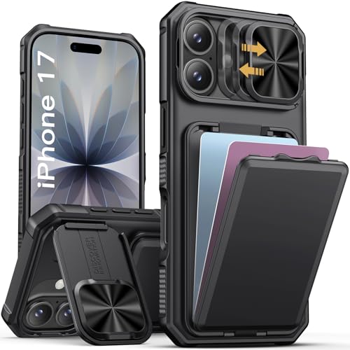 SSLOTSCASE for iPhone 17 Case with Card Holder & Kickstand, Black - color: Black, size: Iphone 17