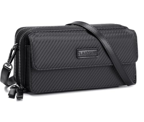 RFID Crossbody Wallet Wristlet Purse with Phone Pocket For Women Vegan Leather - color: Zc-carbon Black