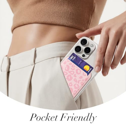 Svanove Leopard Magnetic Phone Wallet Compatible with Magsafe Wallet for Women, Cheetah Print ID Credit Card Holder Wallets for iPhone 17/16/15/14/13/12 Series, Cute Slim Leather Wallets, Pink - color: Pink