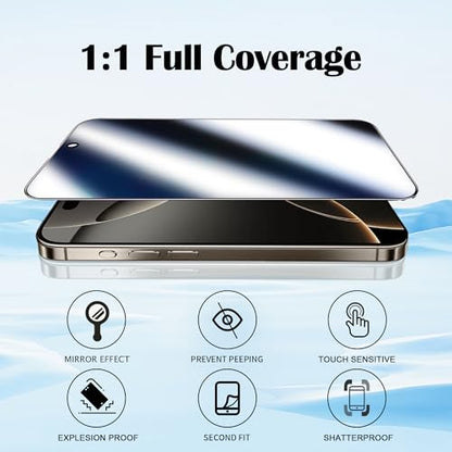 2 Pack Mirror Screen Protector for iPhone 16 Pro Privacy