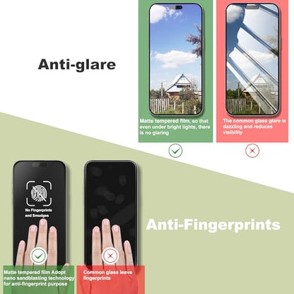 2 Pack Anti Blue Light Matte Screen Protector for iPhone 14 Pro/15/16 (6.1-Inch),9H Tempered Glass,Anti-Glare,Full Coverage,Anti-Fingerprint,Auto Dust Removal,Bubble-Free