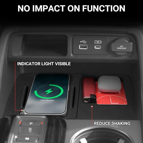 Wireless Charging Anti-Slip Mat Compatible with Honda 2023-2026 Pilot & 2026 Passport Accessories Wireless Charging Mat with Indicator Light Port Center Console Liner Black Silicone Material