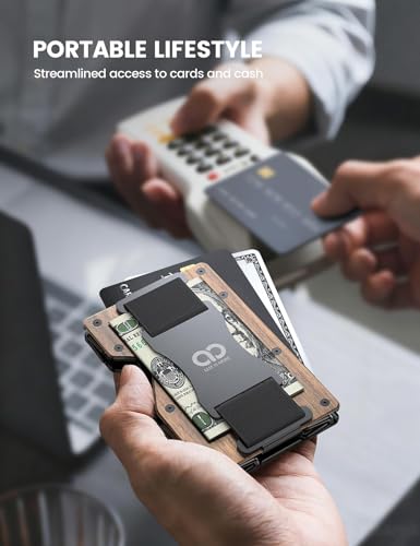 Lamicall Minimalist Metal Wallet for Men - [Mechanical Hinges] - color: Metallic Wood Grain - CLIP&STRAP