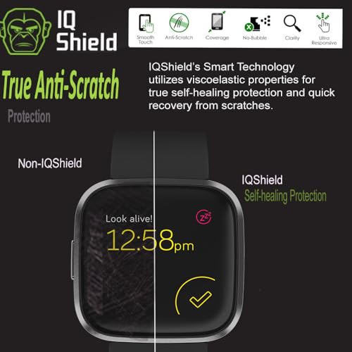 IQShield 6 Pack Screen Protector for Fitbit Versa 2 Easy Install Anti-Scratch Ultra Thin Smudge Resistant Anti-Bubble Clear TPU Film - size: 1.4 INCH