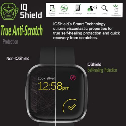 IQShield 6 Pack Screen Protector for Fitbit Versa 2 Easy Install Anti-Scratch Ultra Thin Smudge Resistant Anti-Bubble Clear TPU Film - size: 1.4 INCH