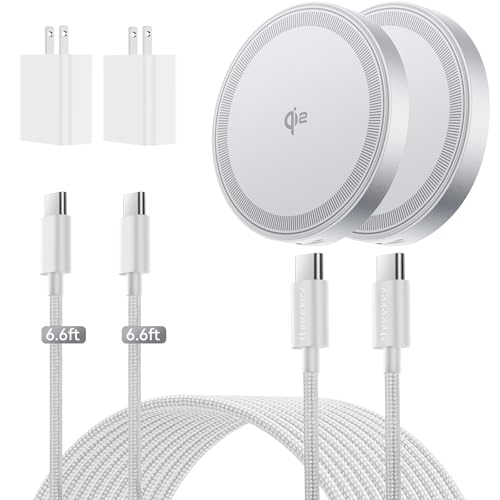 THREEKEY 15W Magnetic Wireless Charger, Qi2 Wireless Phone Charger with 6.6ft Cable Fast Charging Pad for iPhone 17 Air 16 15 14 13 12 Pro Max Airpods(20W Adapter Included), 2 Pack - color: White