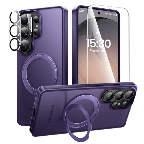 360°Ring Stand for Samsung Galaxy S26 Ultra Case with 1X Screen Protector +1X Camera Cover,Fit for MagSafe, Translucent Matte Cover & Scratch-Resistant Back Cover for Galaxy S26 Ultra 6.9", Purple - color: Purple, size: For S26 Ultra