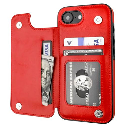 ONETOP for iPhone 17e/16e Wallet Case with Credit Card Holder,Red | Kickstand,ID/Cash Holder,Case Wallet with Card Slots,Double Magnetic Clasp,Durable PU Leather Shockproof Cover for Women Men - color: Red
