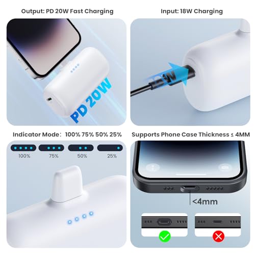 [2-Pack] Mini Portable Charger for iPhone,5200mAh Ultra Compact PD Fast Charging Power Bank,Plug-in Battery Pack Travel Cordless Phone Charger,Compatible with iPhone 14/14Pro/13/12/11/X/8/7/6plus etc