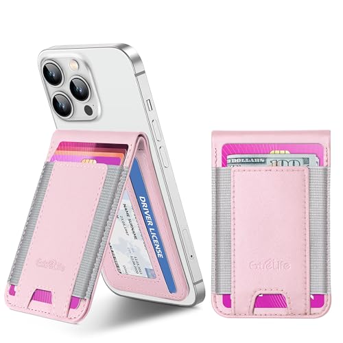 Phone Wallet Stick On with Stand, Adhesive Phone Card Holder, 8-Card Holder - color: Pink