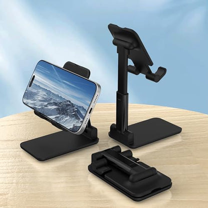 Cell Phone Stand, Adjustable Angle and Height Cell Phone Holder for Desk, Foldable and Portable, Anti-Slip Silicone Pad, Compatible with All Mobile Phones and 4-8 Inch Devices (Black&Black) - color: Black&Black