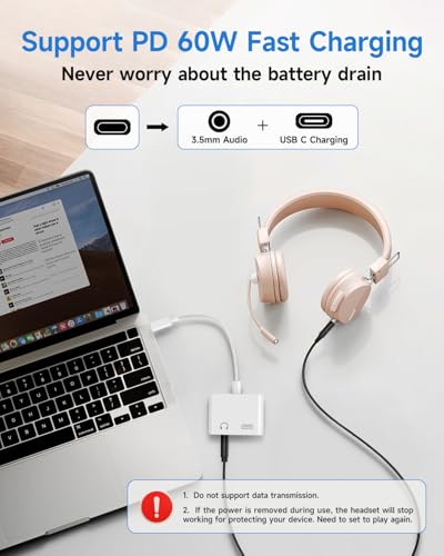 Criello USB C to 3.5mm Headphone and Charger Adapter 2 Pack - color: White, size: 2 Pack