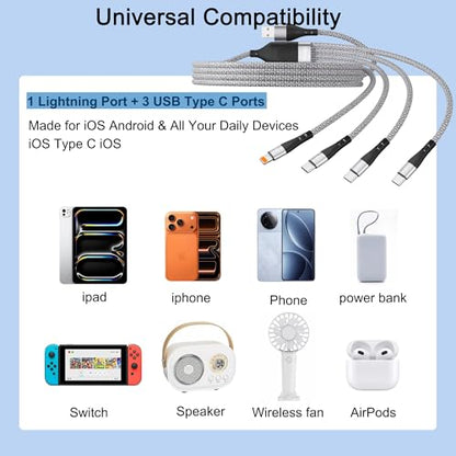 SIQIWO 4 in 1 Multi Charger Cable, 2 Pack/ 4FT/ 3A Fast Charging Cord