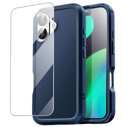 AICase for iPhone 16 Plus Case with Glass Protector,3-Layer Heavy Duty Pocket-Friendly Rugged Durable Military Grade Protection Shockproof/Drop Proof/Dust Proof Protective iPhone 16 Plus Cover 6.7"_3 - color: Navy+Glass Protector