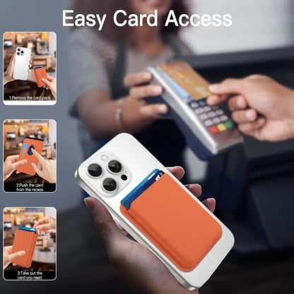 Compatible with MagSafe Wallet, Leather TPU Protective, Orange - color: Orange