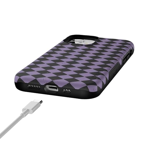 Casely iPhone 12 Mini Case | Harlequin Midnight Diamond | Black and Purple | Bold Protective Design | MagSafe Compatible Design - color: Harlequin Midnight Diamond | Black and Purple, size: Iphone 12 Mini