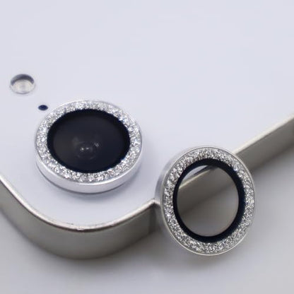 BONVAN for iPhone 15/15 Plus Camera Lens Protector Bling Glitter Metal Crystal Tempered Glass Screen Accessories Sparkly Lens Cover, also Compatible with iPhone 16e (2PCS) (Silver) - color: Silver