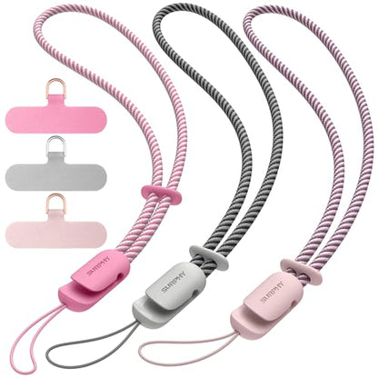 SURPHY 3 Pack Phone Wrist Strap, Phone Lanyard with Cellphone Tether Tab - color: Pink & Rose Pink & Gray