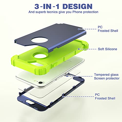 IDweel for iPhone 8 Case,for iPhone 7 Case with Screen Protector, 3 in 1 Shockproof Hybrid Heavy Duty Hard PC Cover Soft Silicone Sturdy Bumper Full Body Sturdy Case,Navy Blue/Grass Green - color: Navy Blue/Grass Green