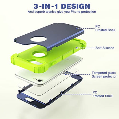 IDweel for iPhone 8 Case,for iPhone 7 Case with Screen Protector, 3 in 1 Shockproof Hybrid Heavy Duty Hard PC Cover Soft Silicone Sturdy Bumper Full Body Sturdy Case,Navy Blue/Grass Green - color: Navy Blue/Grass Green