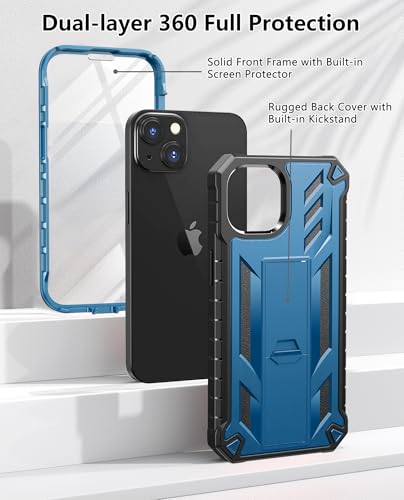 SOiOS for iPhone 13/14/15 Phone Case with Built-in Screen Protector Blue | with Kickstand, 20FT Military-Grade Drop Shockproof Protection, Durable Matte Textured, Rugged Heavy Duty iPhone 16e Cover - color: Blue