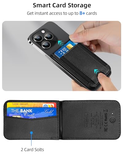 for Magsafe Wallet Works with Apple Find My, Leather Magnetic Phone Wallet - color: Classic Black