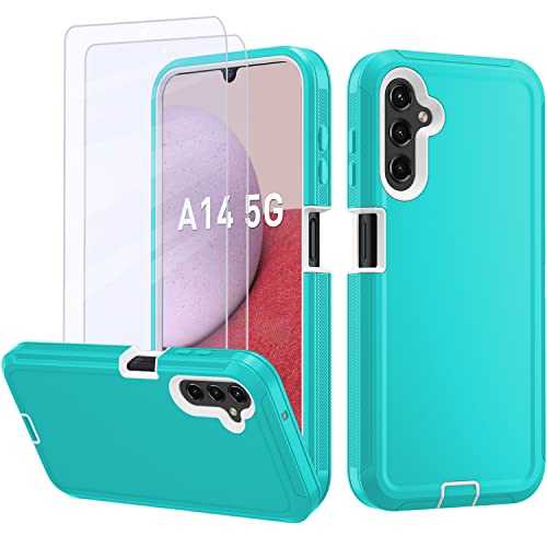 Cellular Phone Case for Samsung Galaxy A14 5G, Heavy Duty Protective, Military Grade, Shockproof, Dust-Proof, Teal/White - color: Teal/White