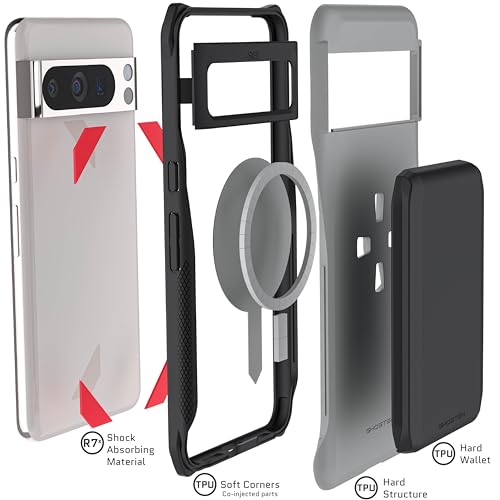 Ghostek Exec Wallet Case for Google Pixel 8 Pro - Magnetic Credit Card Holder, Compatible with Wireless Charging, Kickstand (6.7 Inch, Gray) - color: Gray, size: Pixel 8 Pro