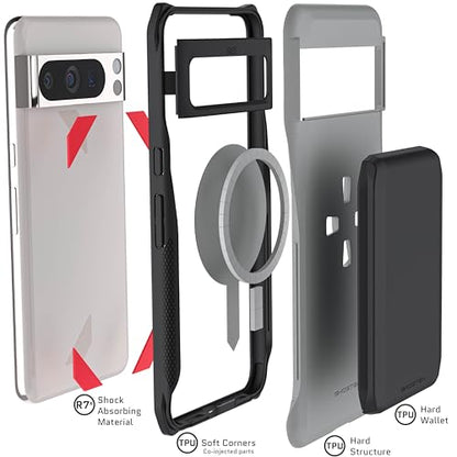 Ghostek Exec Wallet Case for Google Pixel 8 Pro - Magnetic Credit Card Holder, Compatible with Wireless Charging, Kickstand (6.7 Inch, Gray) - color: Gray, size: Pixel 8 Pro