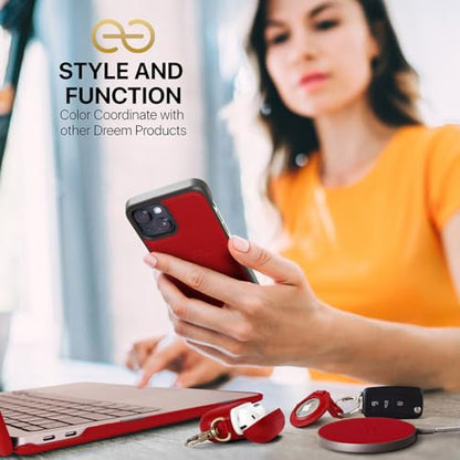 Dreem Vegan Leather Magnetic Detachable Wallet Case for iPhone 13 Red | Built-in Phone Stand, RFID Blocking Card Holder Flip Cover, MagSafe Compatible, Gift Box [Fibonacci: Red] - color: Red, size: iPhone 13