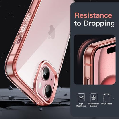 JETech Case for iPhone 15, Anti-Yellowing, Rose Gold | Shockproof Protection, Scratch Resistant Hard PC Back, Durable Transparent TPU Bumper - color: Rose Gold, size: iPhone 15
