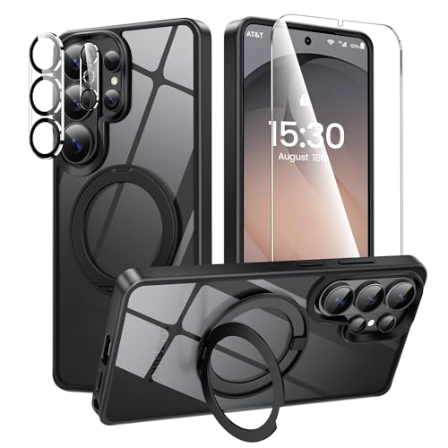 360°Ring Stand for Samsung Galaxy S26 Ultra Case with 1X Screen Protector +1X Camera Cover,Fit for MagSafe, Anti-Yellowing & Scratch-Resistant Back Phone Case for Galaxy S26 Ultra 6.9", Clear Black - color: Clear Black, size: For S26 Ultra