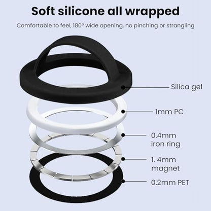Magnetic Silicone Phone Grip Ring Holder Compatible with MagSafe Phone Case - color: Black