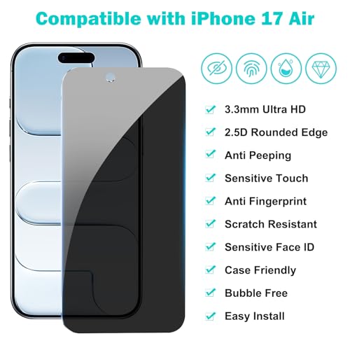PEHAEL for iPhone Air/17 Air Privacy Screen Protector+Camera Lens Protector